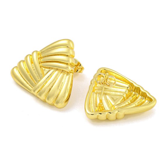 5 pair Rack Plating Triangle Brass Stud Earrings Cadmium Free & Lead Free Real 18K golden Plated 21.5x23.5mm