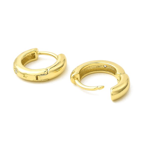 5 pair Star Brass Hoop Earrings with Clear Cubic Zirconia Long-Lasting Plated Lead Free & Cadmium Free Real 18K golden Plated 13x3.5mm