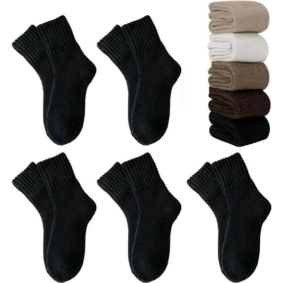 5-pair pack of women's solid color mid-calf socks, thickened boot-cut socks for winter, thick and warm, comfortable, soft and breathable cotton, and plenty of stretch.