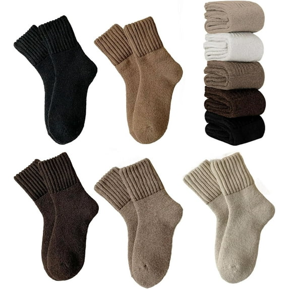 5-pair pack of women's solid color mid-calf socks, thickened boot-cut socks for winter, thick and warm, comfortable, soft and breathable cotton, and plenty of stretch.