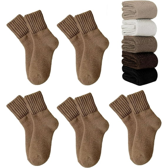 5-pair pack of women's solid color mid-calf socks, thickened boot-cut socks for winter, thick and warm, comfortable, soft and breathable cotton, and plenty of stretch.