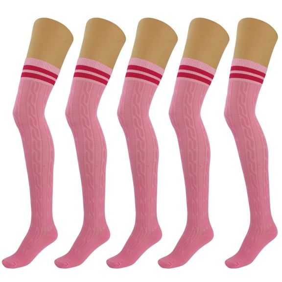 5 pairs Over Knee Thigh Socks Knee-High Warm Stocking Women Boot Sock Leg Warmer High Socks - Pink