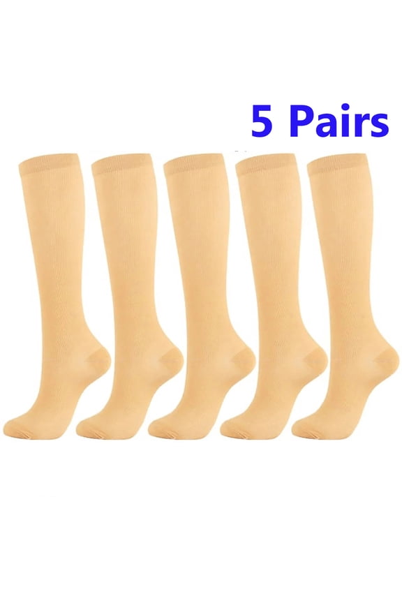 5 pairs Sport Compression Socks for Men and Women Knee High - made for running, athletics, pregnancy and travel(S/M)