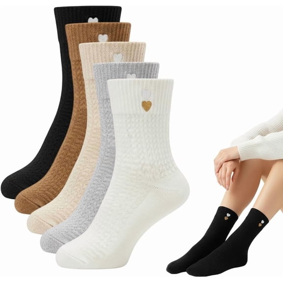 5 pairs Womens Solid Mid Calf Socks, Thick Knit Warm Socks for Winter, Soft Breathable Cozy Boot Socks, Gifts for Women