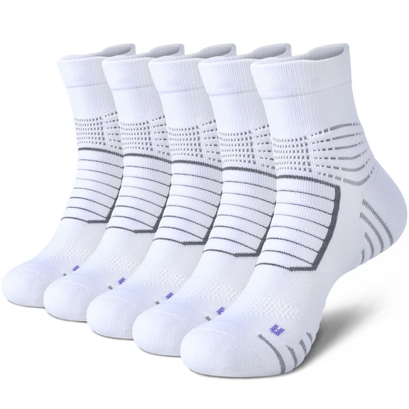 5 pairs of men's quarter socks,sweat and moisture wicking, arch support,heel fit, ankle protection,towel bottom cushioning and anti-slip,hiking socks for professional sports and fitness training