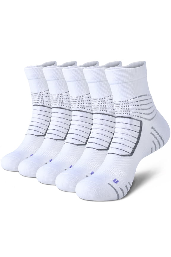 5 pairs of men's quarter socks,sweat and moisture wicking, arch support,heel fit, ankle protection,towel bottom cushioning and anti-slip,hiking socks for professional sports and fitness training
