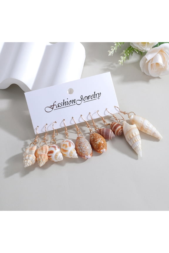 New 5 pairs of vacation beach style conch shell snail shell pendant card set women's earrings