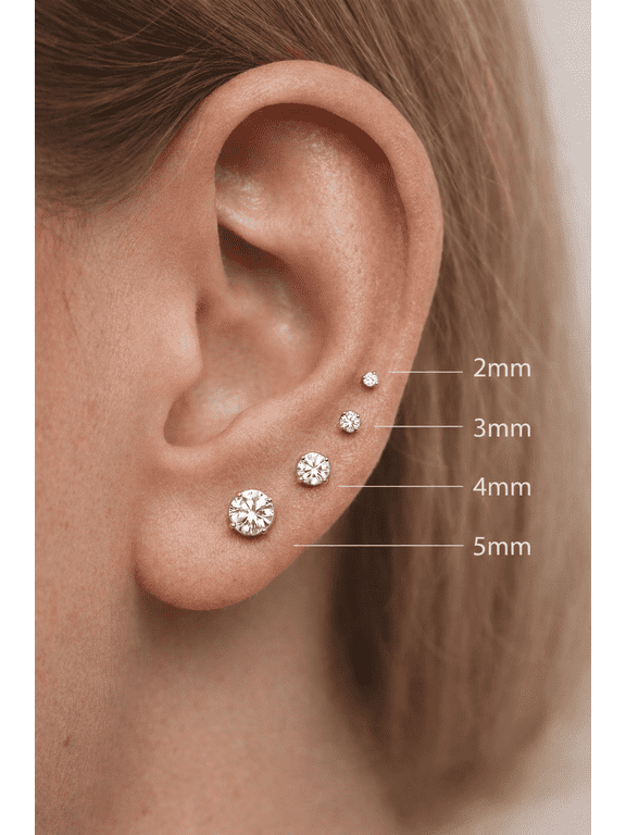 5 Pair Titanium CZ Push Pin Flat Back Stud Earrings, 18G Gold Threadless Labret Tragus Helix Set