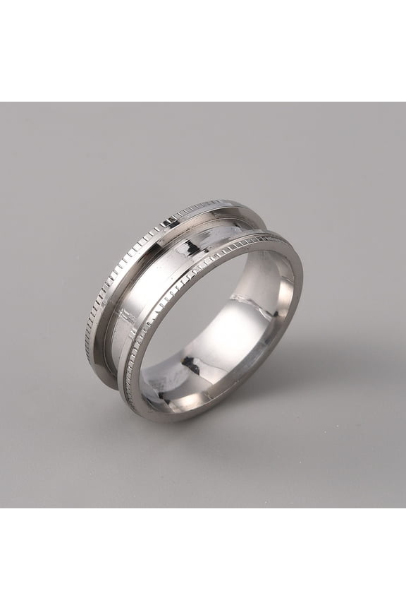 5 pc 201 Stainless Steel Grooved Finger Ring Settings Ring Core Blank for Inlay Ring Jewelry Making Stainless Steel color Inner Diameter: 21mm