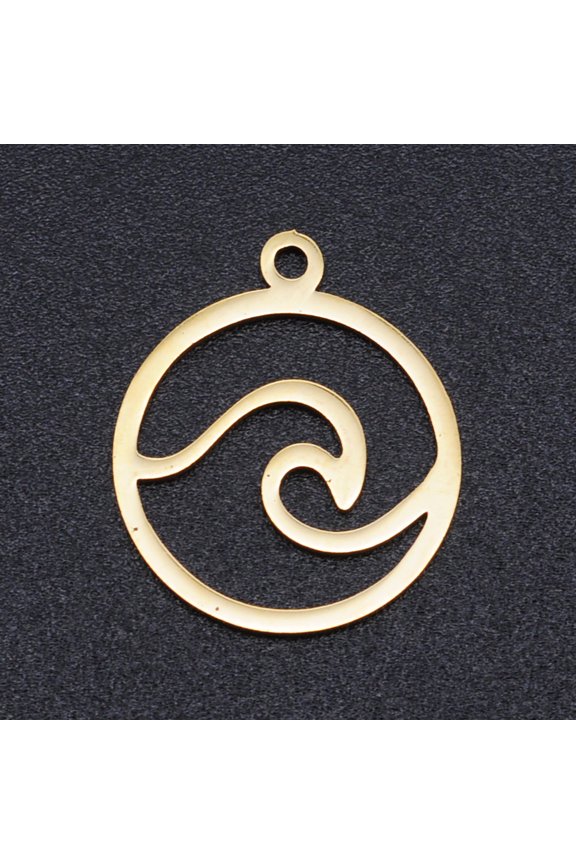 5 pc 201 Stainless Steel Laser Cut Pendants Flat Round with Auspicious Cloud Golden 18.5x15.5x1mm Hole: 1.4mm