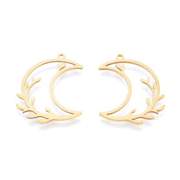 5 pc 201 Stainless Steel Pendants Laser Cut Pendants Moon Real 18K golden Plated 29x26x1mm Hole: 1.5mm
