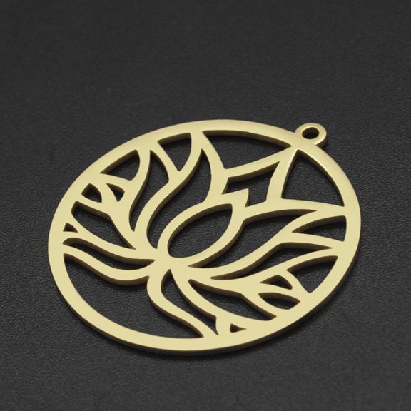 5 pc 201 Stainless Steel Pendants Laser Cut Ring with Lotus Golden 32x30x1mm Hole: 1.6mm