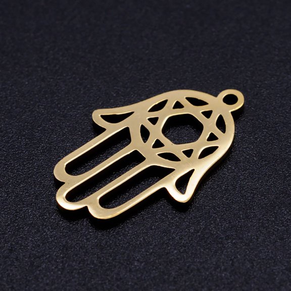 5 pc 201 Stainless Steel Pendants for Jewish Hand/Hand of Fatima/Hand of Miriam with Star of David Golden 23x15x1mm Hole: 1.4mm