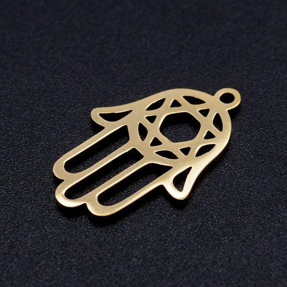 5 pc 201 Stainless Steel Pendants for Jewish Hand/Hand of Fatima/Hand of Miriam with Star of David Golden 23x15x1mm Hole: 1.4mm