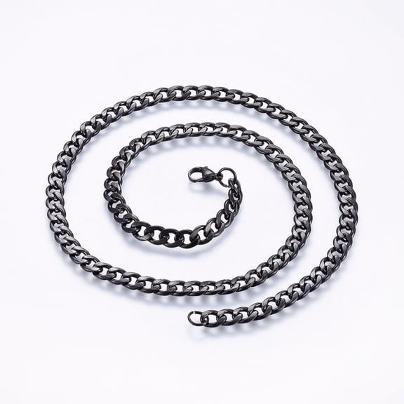 5 pc 304 Stainless Steel Curb Chain Necklaces with Lobster Claw Clasps Gunmetal 22 inch(56cm) 6.5x1.5mm