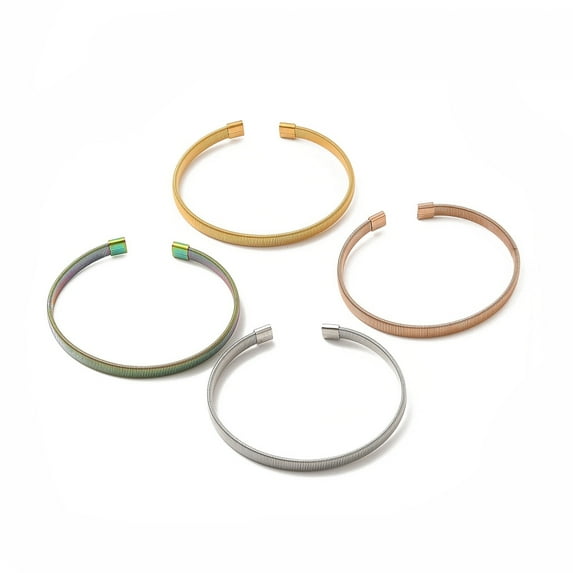 5 pc 304 Stainless Steel Flat Snake Chains Shape Open Cuff Bangle for Women Mixed Color Inner Diameter: 2-1/2x2 inch(6.25x5.2cm)