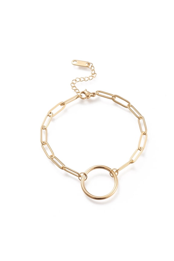 5 pc 304 Stainless Steel Link Bracelets with Paperclip Chains Ring Golden 6-7/8 inch(17.5cm)