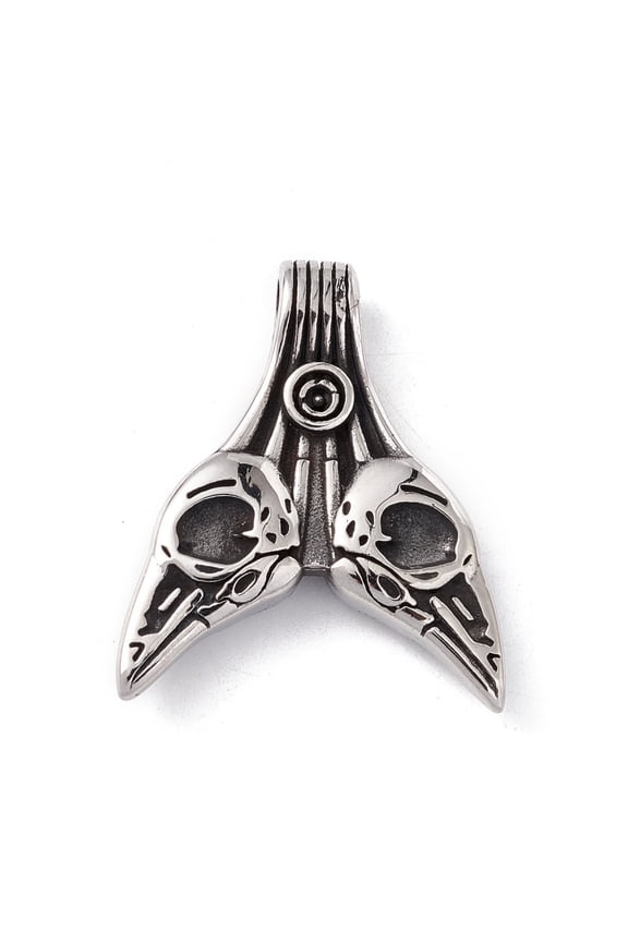 5 pc 304 Stainless Steel Manual Polishing Pendants Norse Amulet Raven Skull Viking Valknut Charms Antique Silver 37x30.5x6.5mm Hole: 5mm