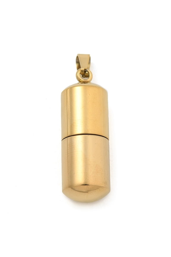 5 pc 304 Stainless Steel Openable Urn Ashes Pendants Column Charm Real 18K Gold Plated 27x9.5mm Hole: 5.5x3mm inner diameter: 6mmDIY