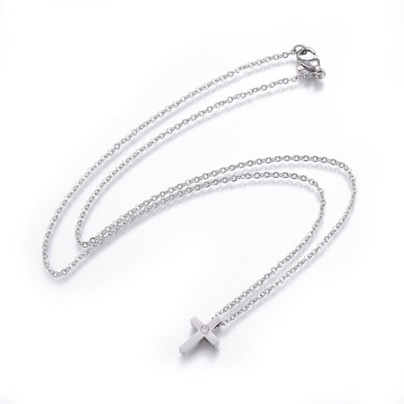 5 pc 304 Stainless Steel Pendant Necklaces with Rhinestone and Cable Chains Cross Mixed color 17.7 inch(45cm) Pendant: 13x9x4mm