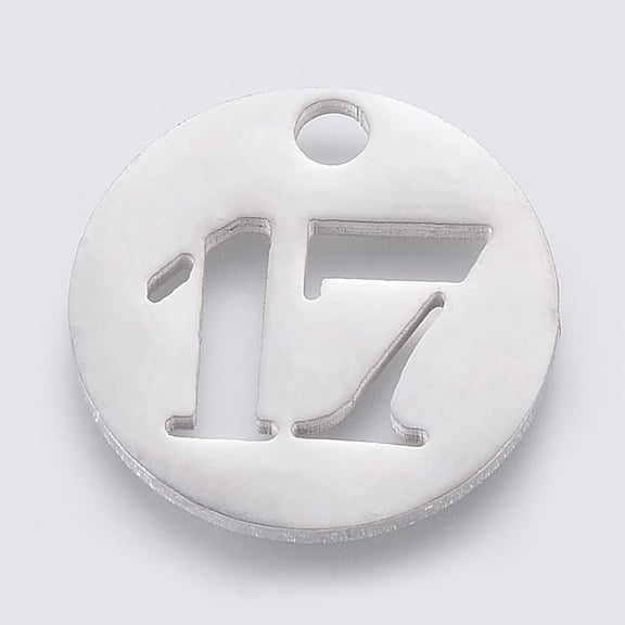 5 pc 304 Stainless Steel Pendants Cut-Out Hollow Flat Round with Number Stainless Steel Color Num.17 19x1.5mm Hole: 2.5mm
