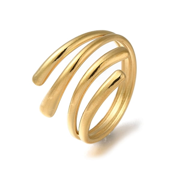 5 pc 304 Stainless Steel Wrap Open Cuff Ring for Women Real 18K golden Plated Inner Diameter: 18mm