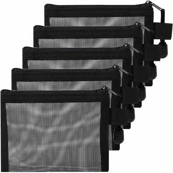 5 pc 5Pcs Mini Zipper Mesh Bags Black Cosmetic Bag Nylon Breathable Pouch Pocket Pencil Case Travel Toiletry Kit Set Storage Case Makeup Accessories Organizer for Office Home Women Men
