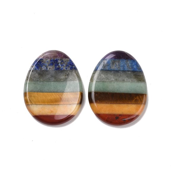 5 pc 7 Chakra Oval Thumb Worry Stone for Anxiety Therapy Natural Gemstone Massager 45.5x35~35.5x6~7mm