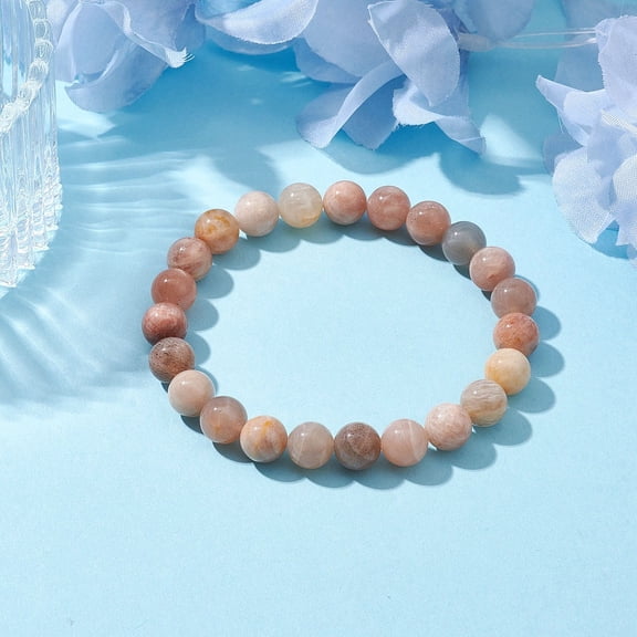5 pc 8mm Natural Sunstone Round Beaded Stretch Bracelets Inner Diameter: 2-1/2 inch(6.5cm)