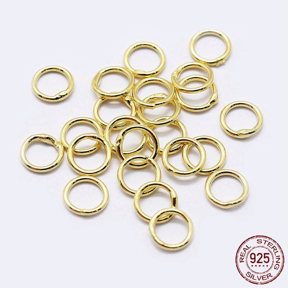 5 pc 925 Sterling Silver Round Rings Soldered Jump Rings Closed Jump Rings Golden 6x0.9mm Inner Diameter: 4mm