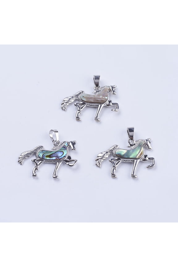 5 pc Abalone Shell/Paua Shell Pendants with Platinum Tone Brass Bail Unicorn 25.5x35.5x2.5mm Hole: 5x8mm