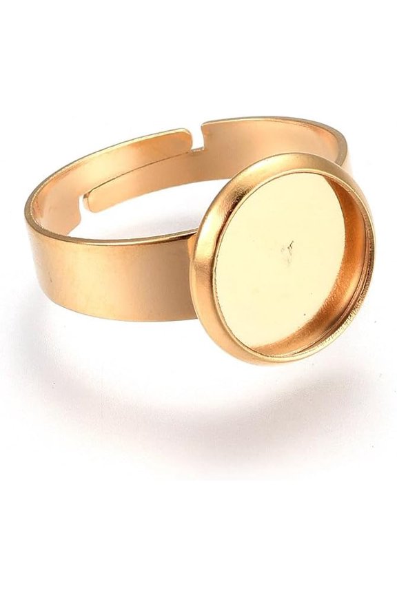 5 pc Adjustable 201 Stainless Steel Finger Rings Components Pad Ring Base Findings Flat Round Golden Size 7 17mm Inner Size: 10mm