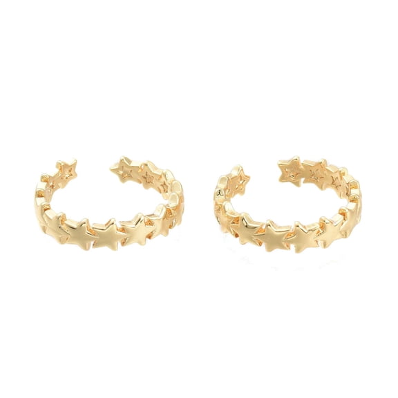 5 pc Adjustable Brass Cuff Rings Open Rings Star Real 18K Gold Plated US Size 6(16.5mm)