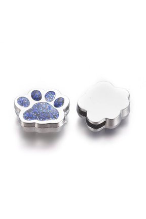 5 pc Alloy Enamel Slider Charms Dog Paw Prints Platinum Royal Blue 13x15.5x4.5mm Hole: 2x8mm Alloy+Enamel