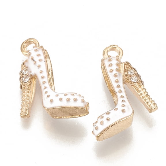 5 pc Alloy Enamel Stilettos Pendants Cadmium Free Lead Free with Rhinestone High-heeled Shoes Light golden Creamy White 17.5x14x6mm Hole: 2mm
