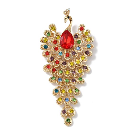 5 pc Alloy Rhinestone Brooch for Women Peacock Siam 108x49x11.5mm