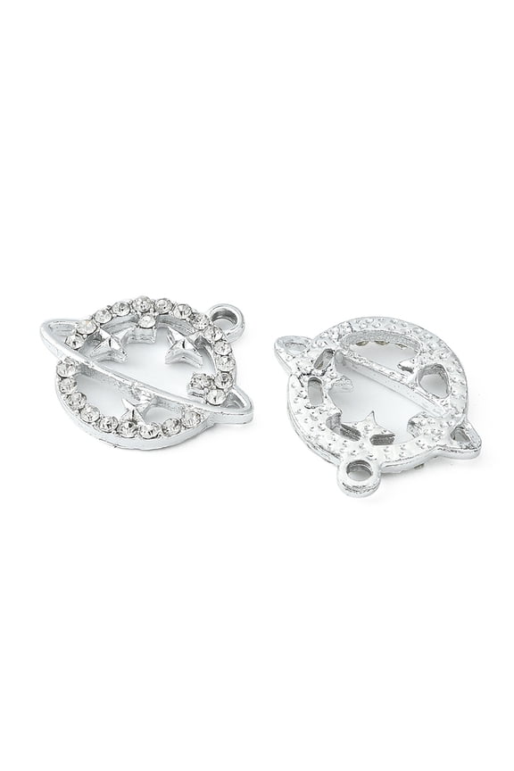 5 pc Alloy Rhinestone Pendants Platinum Tone Planet Charms 20.5x23x3mm Hole: 2.3mm