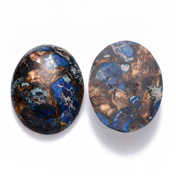 5 pc Assembled Imperial Jasper and Bronzite Cabochons Dyed Oval Blue 40x30x7.5~8.5mm