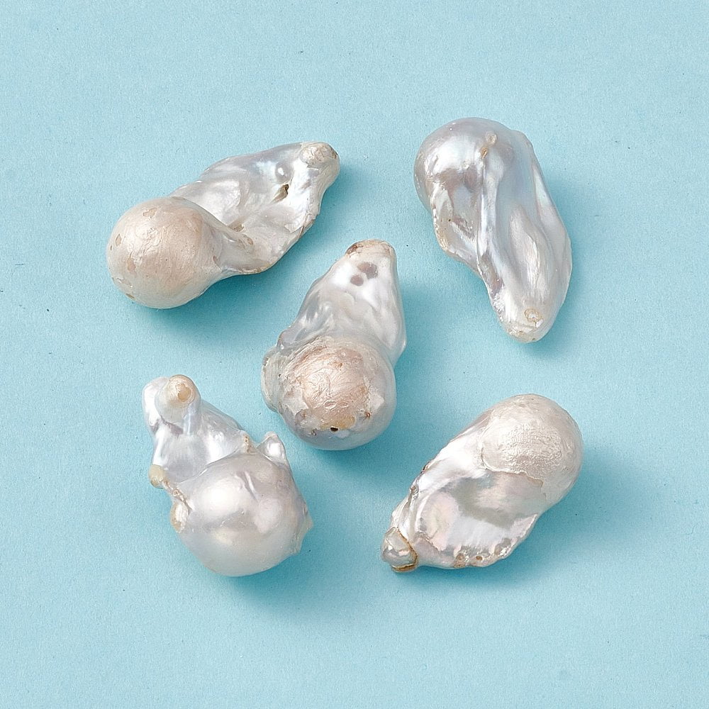 5 pc Baroque Natural Keshi Pearl Beads Seashell Color 30~37x16~19.5x15~16mm Hole: 0.7mm