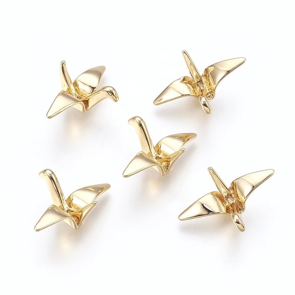 5 pc Brass Beads Paper Crane Real 18K Gold Plated 15x23x10mm Hole: 1mmDIY