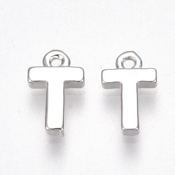 5 pc Brass Charms Letter Nickel Free Real Platinum Plated Letter.T 8.5x5x1.5mm Hole: 0.8mm