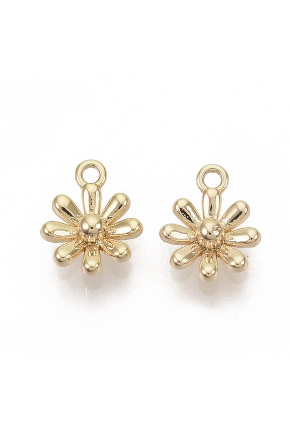 5 pc Brass Charms Nickel Free Flower Real 18K Gold Plated 8.5x7x2.5mm Hole: 1mm