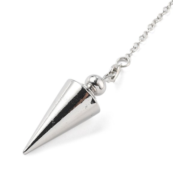 5 pc Brass Dowsing Pendulum Big Pointed Cone Pendants with Lobster Claw Clasps and Chain Rack Plating Platinum 240mm Hole: 2mm