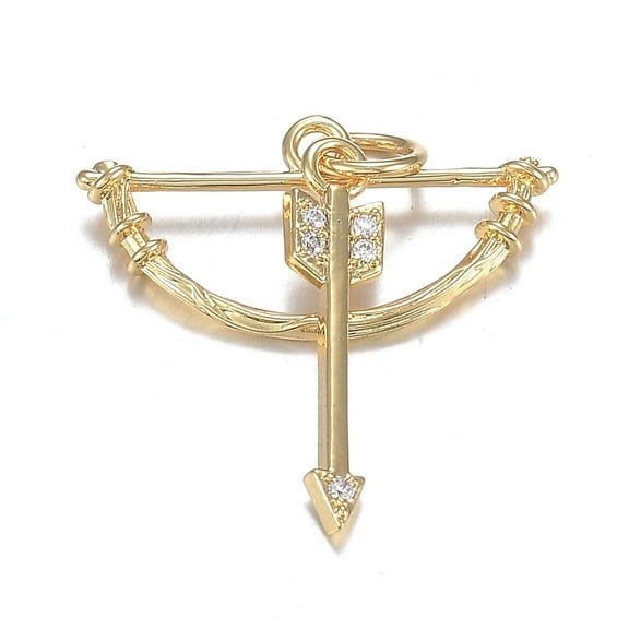 5 pc Brass Micro Clear Cubic Zirconia Pendants Long-Lasting Plated Bow and Arrow Real 18K golden Plated Bow: 10x20x2.5mm Arrow: 17.5x4x1.5mm Hole: 3.5mm