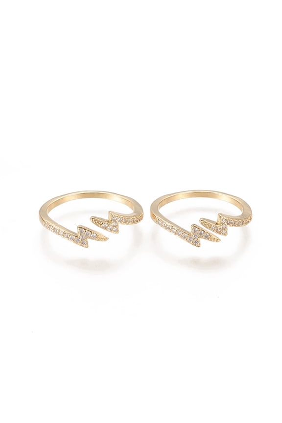 5 pc Brass Micro Pave Clear Cubic Zirconia Cuff Rings Open Rings Long-Lasting Plated Lightning Bolt Golden US Size 6(16.5mm) Brass+Cubic Zirconia