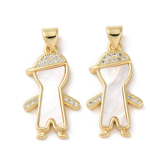 5 pc Brass Micro Pave Clear Cubic Zirconia Pendants with Shell Real 18K golden Plated Human 24x13.5x3mm Hole: 5x3.5mm