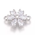 thumbnail image 1 of 5 pc Brass Micro Pave Cubic Zirconia Links Lead Free & Cadmium Free Flower Clear Platinum 14.5x20x4mm Hole: 1.8mm, 1 of 2