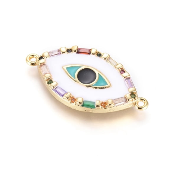 5 pc Brass Micro Pave Cubic Zirconia Links connectors with Enamel Long-Lasting Plated Evil Eye Colorful Golden 13x25.5x3mm Hole: 1mm Brass+Cubic Zirconia+Enamel