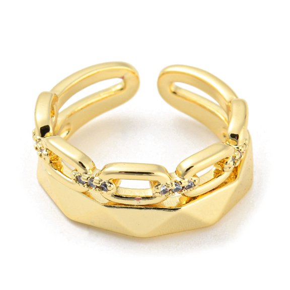 5 pc Brass Micro Pave Cubic Zirconia Open Cuff Rings Oval Real 16K golden Plated Inner Diameter: 17mm