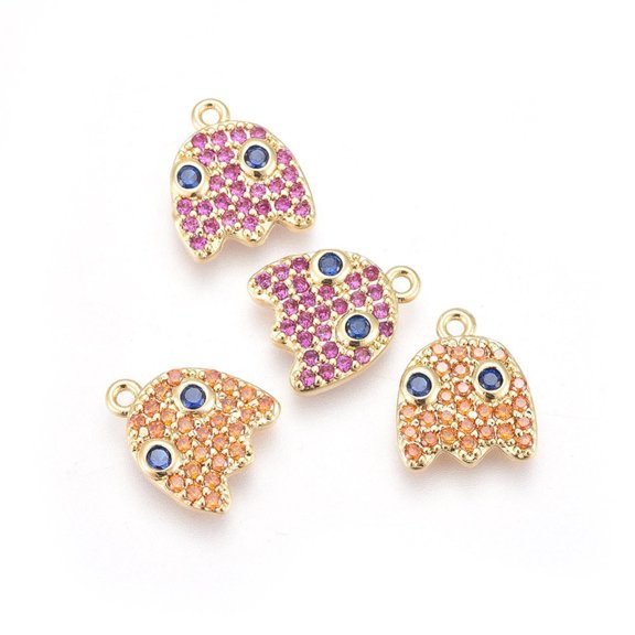 5 pc Brass Micro Pave Cubic Zirconia Pendants Golden Mixed Color 11.4x9.7x2mm Hole: 1mm